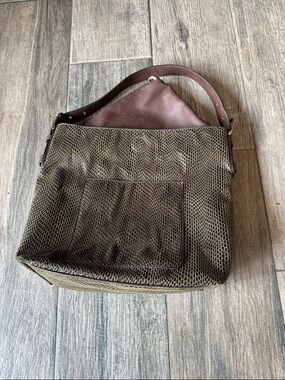 Joy Susan vegan leather Textured Olive Green Hobo Bag iwith Brown Strap